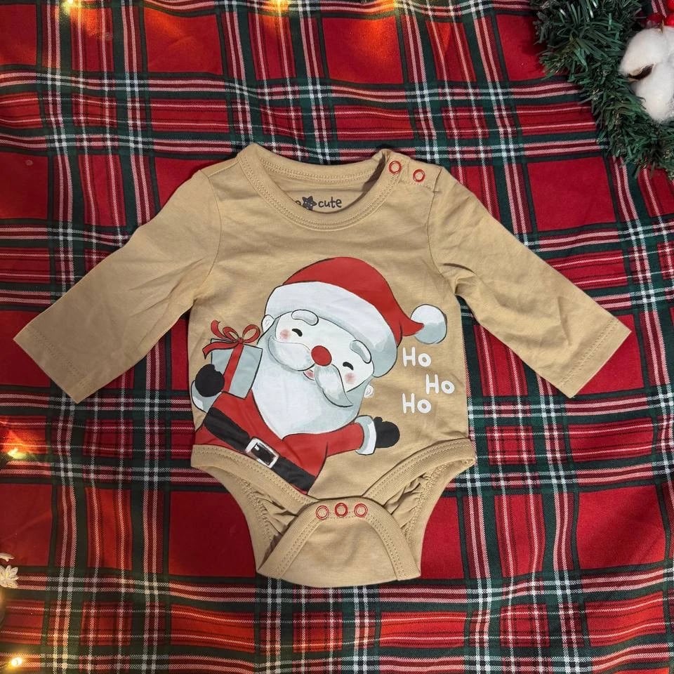 Боді з довгим рукавом «Ho Ho Ho» (Санта), бежеве — фото 1
