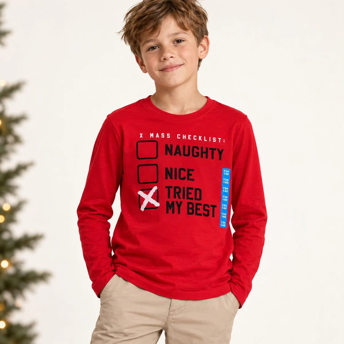 Лонгслів червоний «X-mas checklist: Naughty / Nice / Tried my best» — фото 1