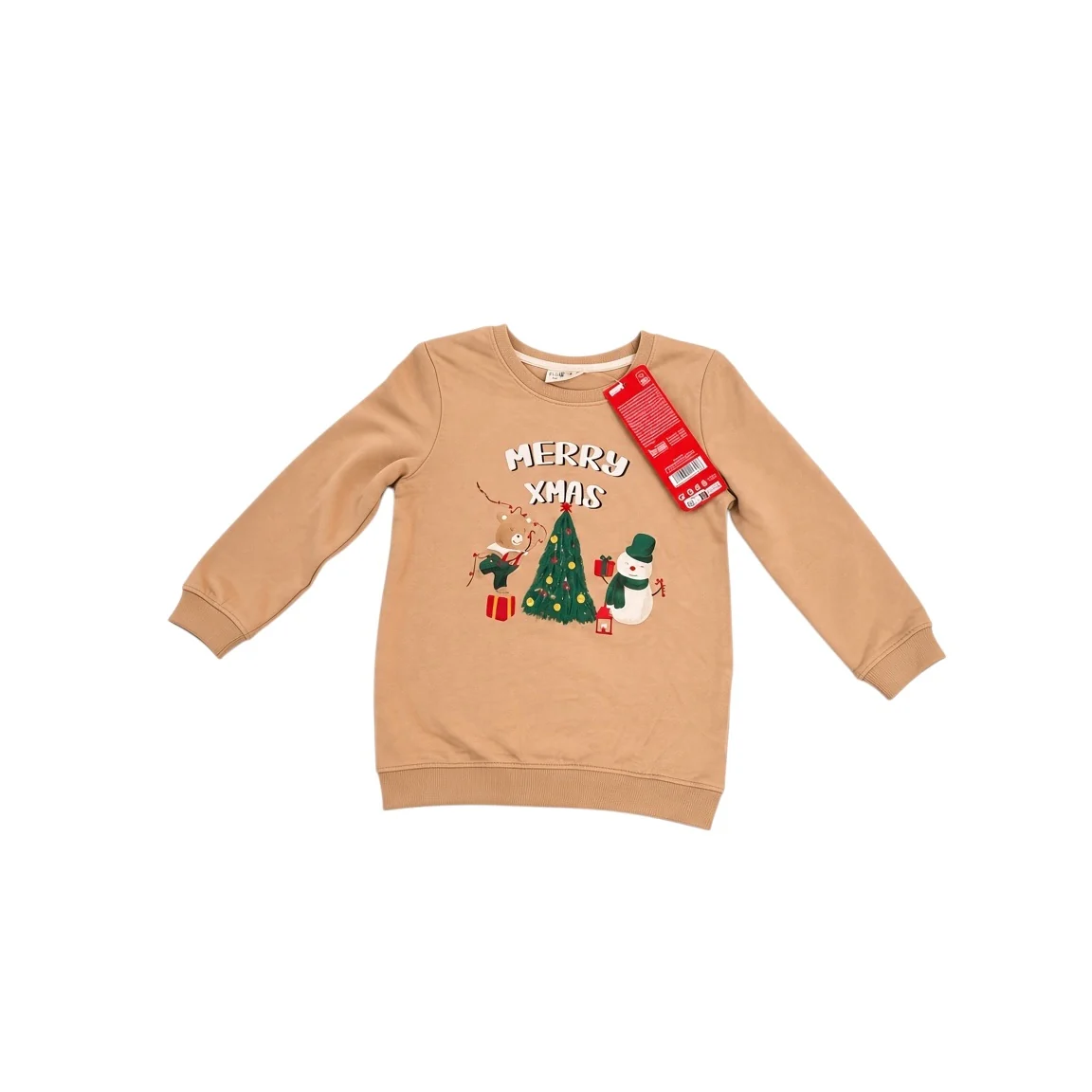 Світшот бежевий «Merry Xmas» (ведмедик, ялинка, сніговик) — фото 1